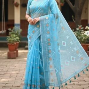 Half Silk Jamdani Print Saree (SS-0012)