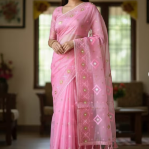 Half Silk Jamdani Print Saree (SS005)