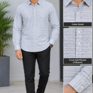 S-103 Men Shirt Top Fashion Premium Grey Half Placket with Long Sleeves.